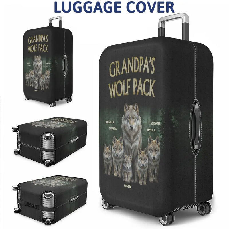Gift For Grandpa,Happy,Travel - Realistic Art Papa Dad Wolf Pack - Personalized Luggage Cover