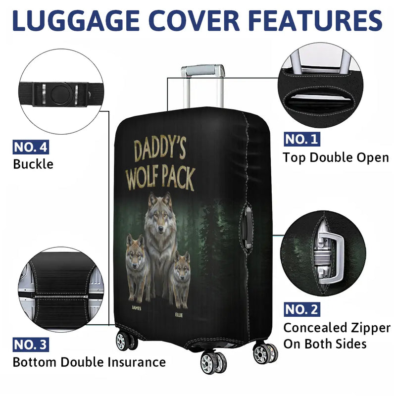 Gift For Grandpa,Happy,Travel - Realistic Art Papa Dad Wolf Pack - Personalized Luggage Cover