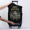 Gift For Grandpa,Happy,Travel - Realistic Art Papa Dad Wolf Pack - Personalized Luggage Cover