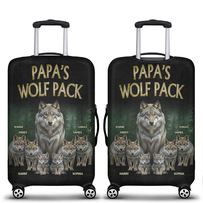Gift For Grandpa,Happy,Travel - Realistic Art Papa Dad Wolf Pack - Personalized Luggage Cover
