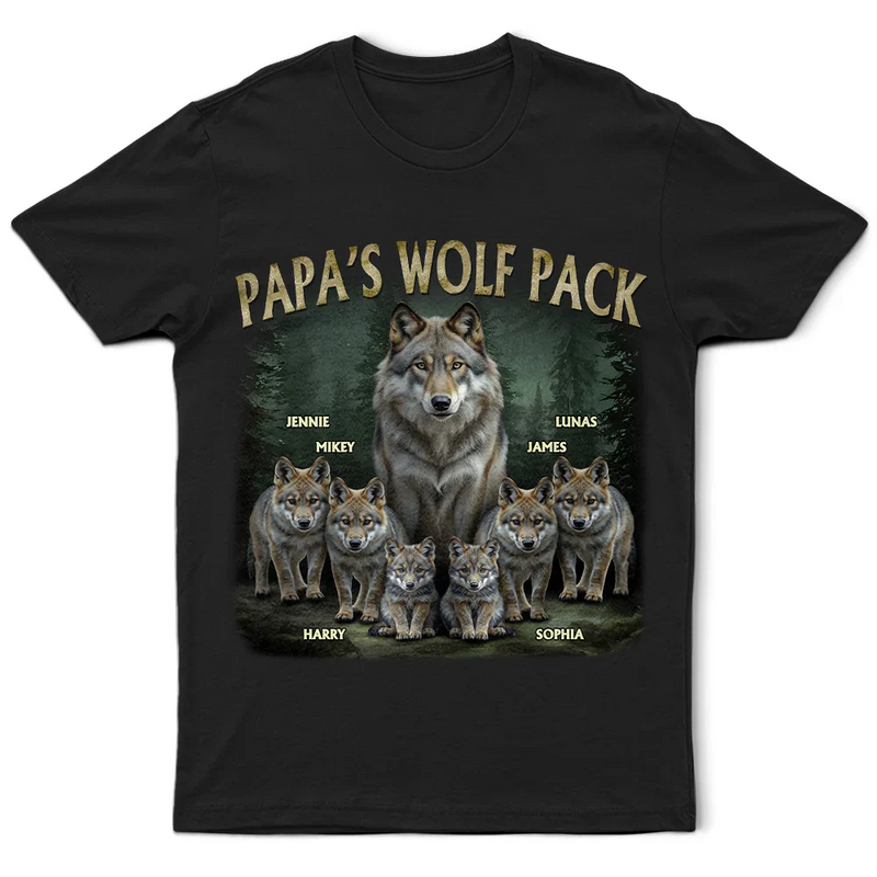 Gift For Father,Gift For Grandpa,Love - Realistic Art Papa Dad Wolf Pack - Personalized T Shirt