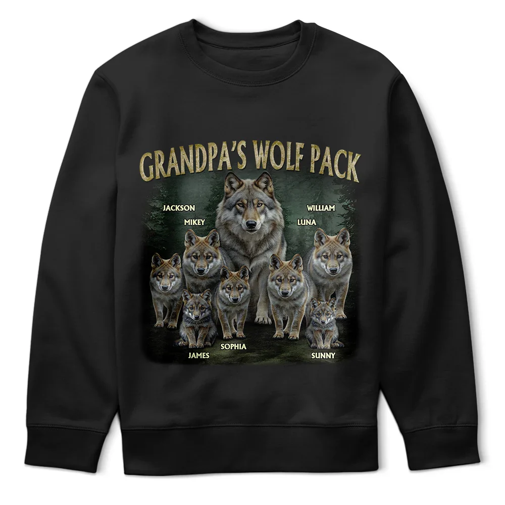 Gift For Father,Gift For Grandpa,Love - Realistic Art Papa Dad Wolf Pack - Personalized T Shirt