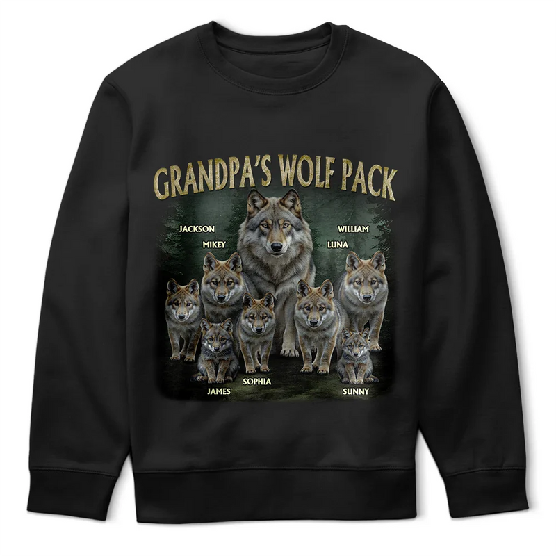 Gift For Father,Gift For Grandpa,Love - Realistic Art Papa Dad Wolf Pack - Personalized T Shirt