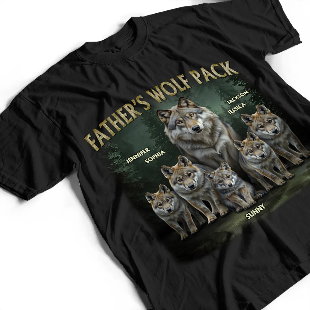 Gift For Father,Gift For Grandpa,Love - Realistic Art Papa Dad Wolf Pack - Personalized T Shirt
