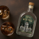 Dad - Children,Gift For Grandpa,Gift For Father,Happy - Realistic Art Papa Dad Wolf Pack - Personalized Whiskey Bottle