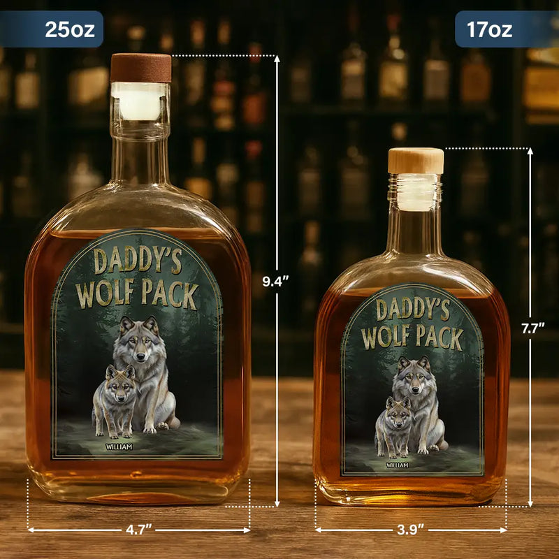 Dad - Children,Gift For Grandpa,Gift For Father,Happy - Realistic Art Papa Dad Wolf Pack - Personalized Whiskey Bottle