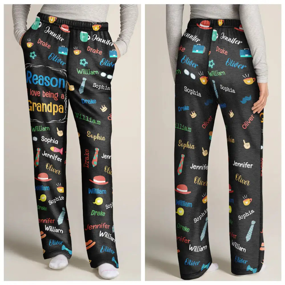 Gift For Grandpa,Gift For Father,Funny - Reason I Love Being A Grandpa Dad Custom Names - Personalized Pajama Pants