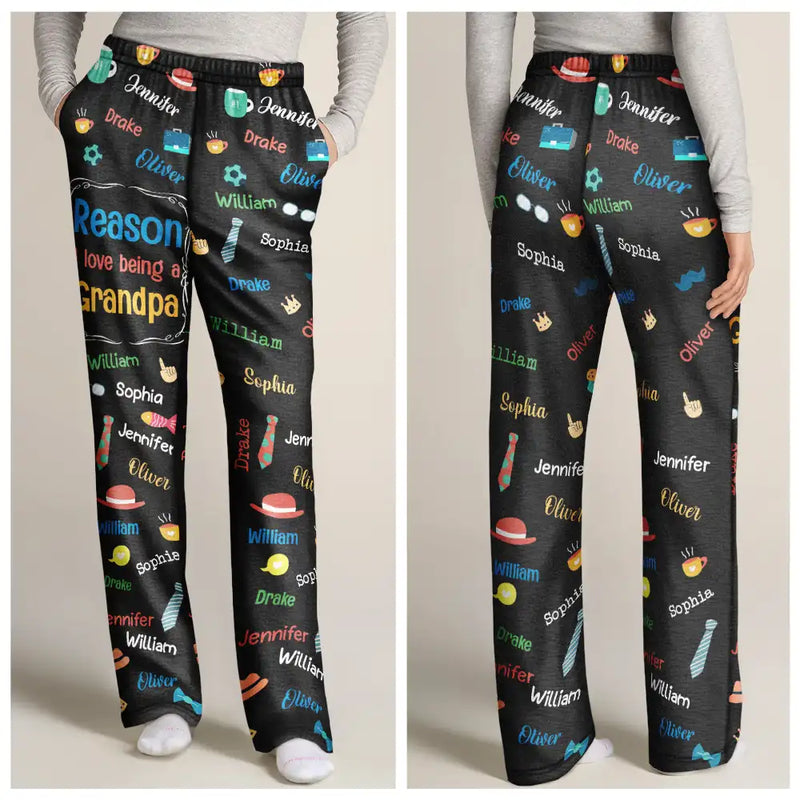 Gift For Grandpa,Gift For Father,Funny - Reason I Love Being A Grandpa Dad Custom Names - Personalized Pajama Pants