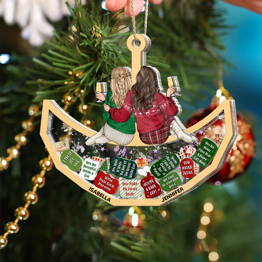 Christmas,Gift For Bestie,Happy - Reasons You Are My Besties - Personalized 3-Layered Acrylic Shaker Ornament