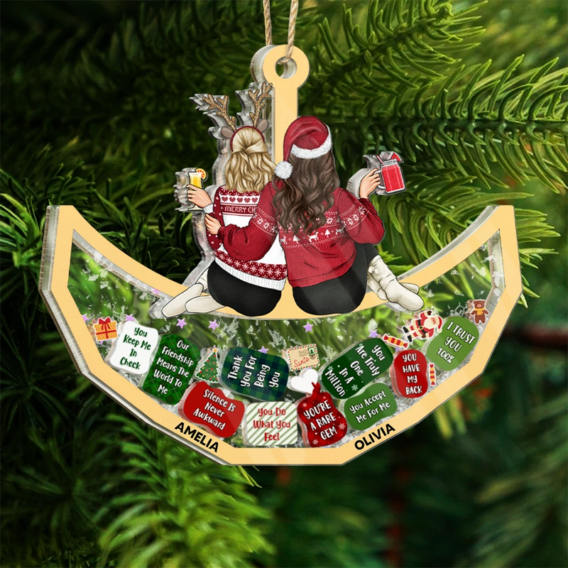 Christmas,Gift For Bestie,Happy - Reasons You Are My Besties - Personalized 3-Layered Acrylic Shaker Ornament