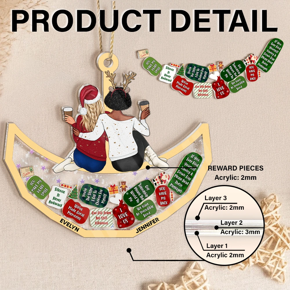 Christmas,Gift For Bestie,Happy - Reasons You Are My Besties - Personalized 3-Layered Acrylic Shaker Ornament