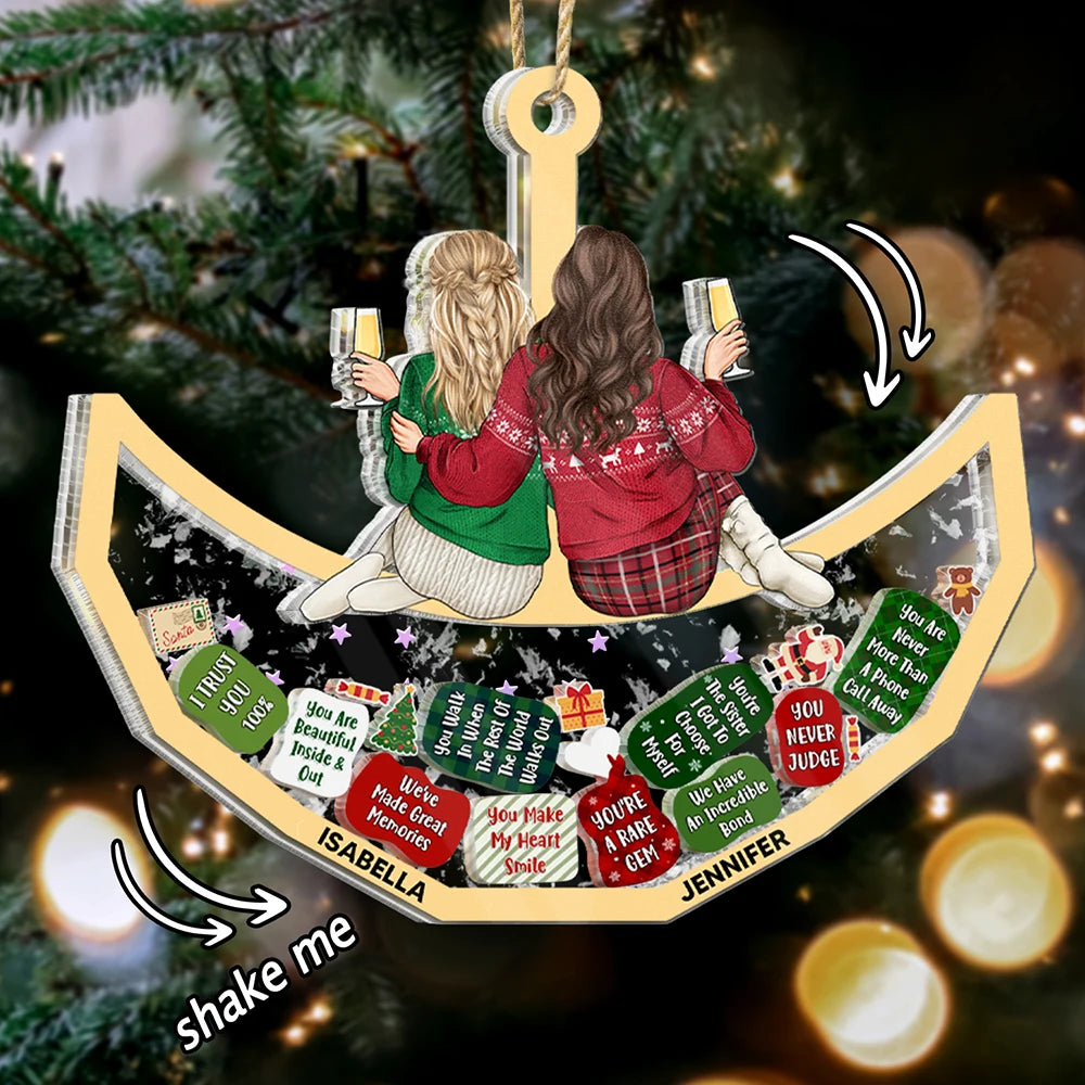 Christmas,Gift For Bestie,Happy - Reasons You Are My Besties - Personalized 3-Layered Acrylic Shaker Ornament