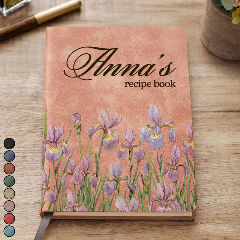 Recipe Book Pressed Effect Birth Flower Wife Mom Grandma - Personalized Leather Journal
