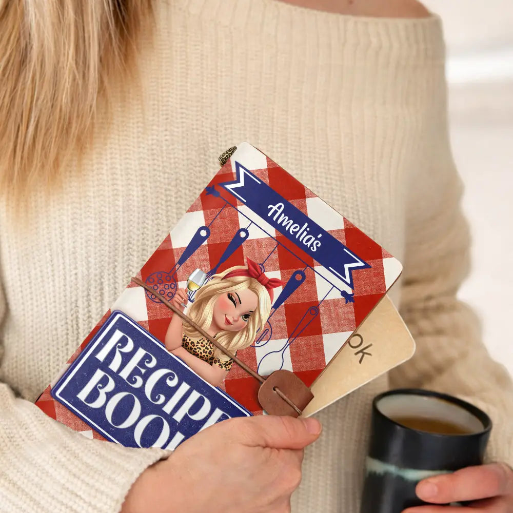Gift For Yourself,Gift For Women,Cooking,Happy - Recipe Cookbook 3D Effect Turban Woman - Personalized Leather Vintage Journal