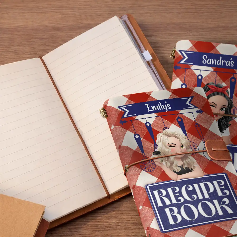 Gift For Yourself,Gift For Women,Cooking,Happy - Recipe Cookbook 3D Effect Turban Woman - Personalized Leather Vintage Journal