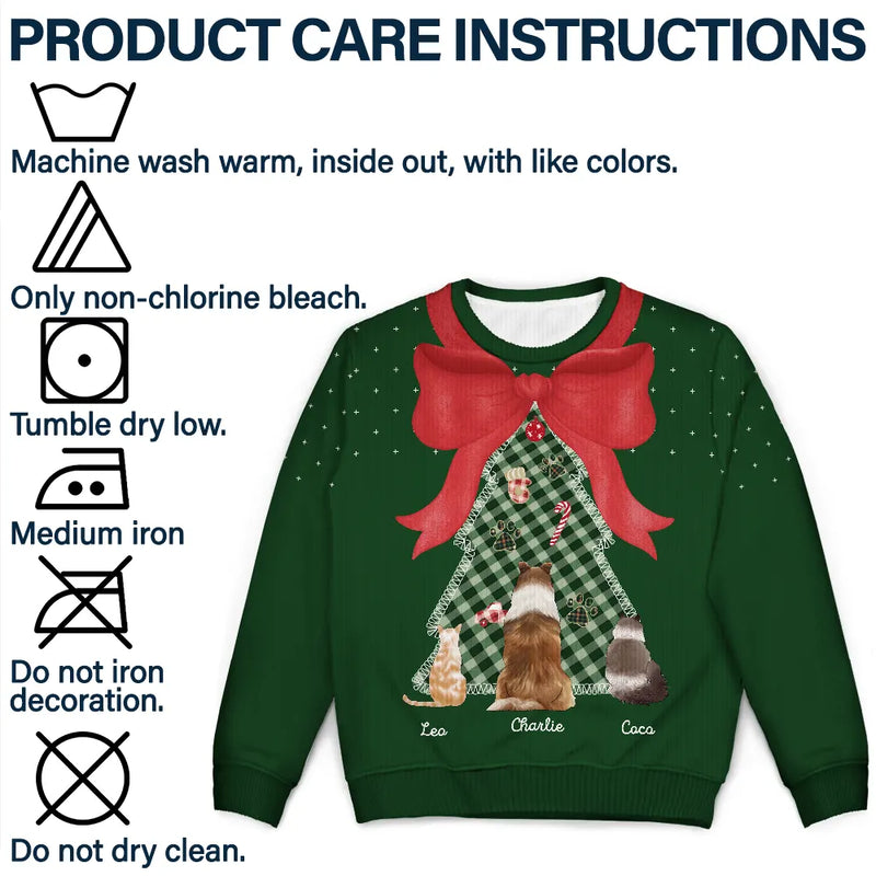 Pet Lovers,Pet Mom,Dog Lovers,Dog Mom,Cat Lovers,Cat Mom,Christmas,Love,Gift For Women - Red Bow Christmas Tree For Dog Cat Lovers - Personalized Unisex Ugly Sweater