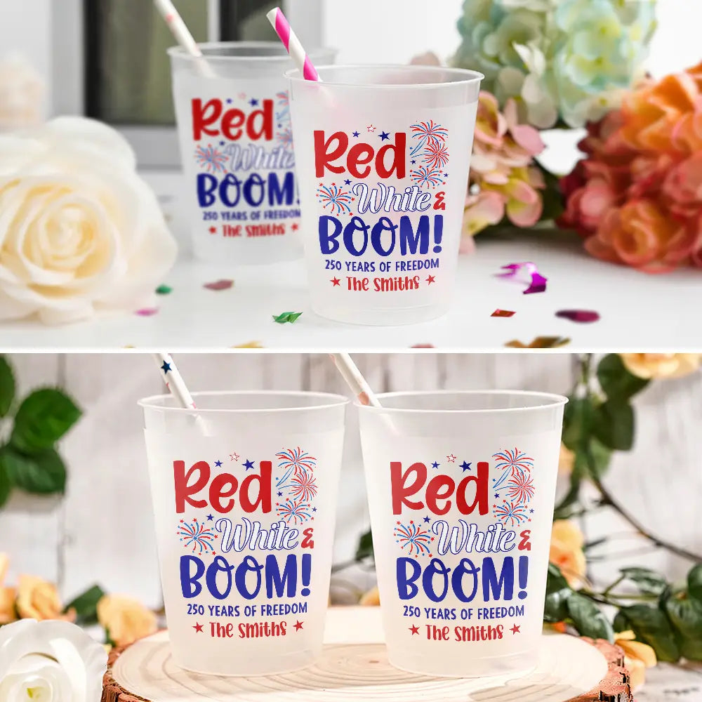 Independence Day,America 250th,Family,Gift For Bestie,Gift For Sibling,Gift For Grandparents,Gift For Yourself,Gift For Women,Gift For Men,Parents,Proud - Red White & Blue US Independence Day - Personalized Frosted Cups