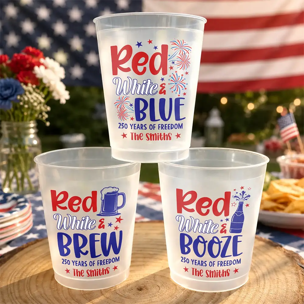 Independence Day,America 250th,Family,Gift For Bestie,Gift For Sibling,Gift For Grandparents,Gift For Yourself,Gift For Women,Gift For Men,Parents,Proud - Red White & Blue US Independence Day - Personalized Frosted Cups