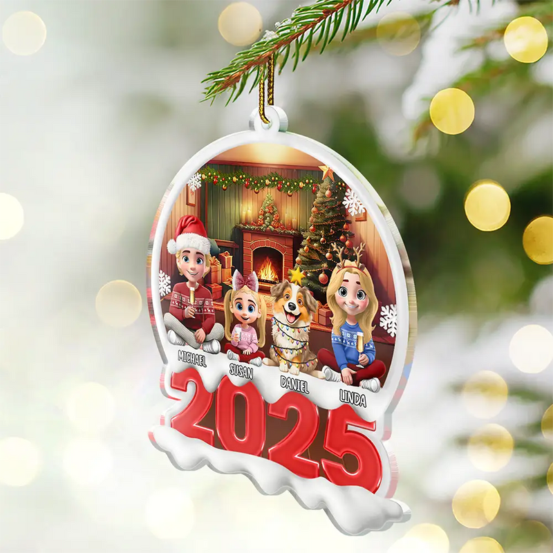 Happy, Family, Christmas - Red Year Family - Personalized Custom Shaped Acrylic Ornament