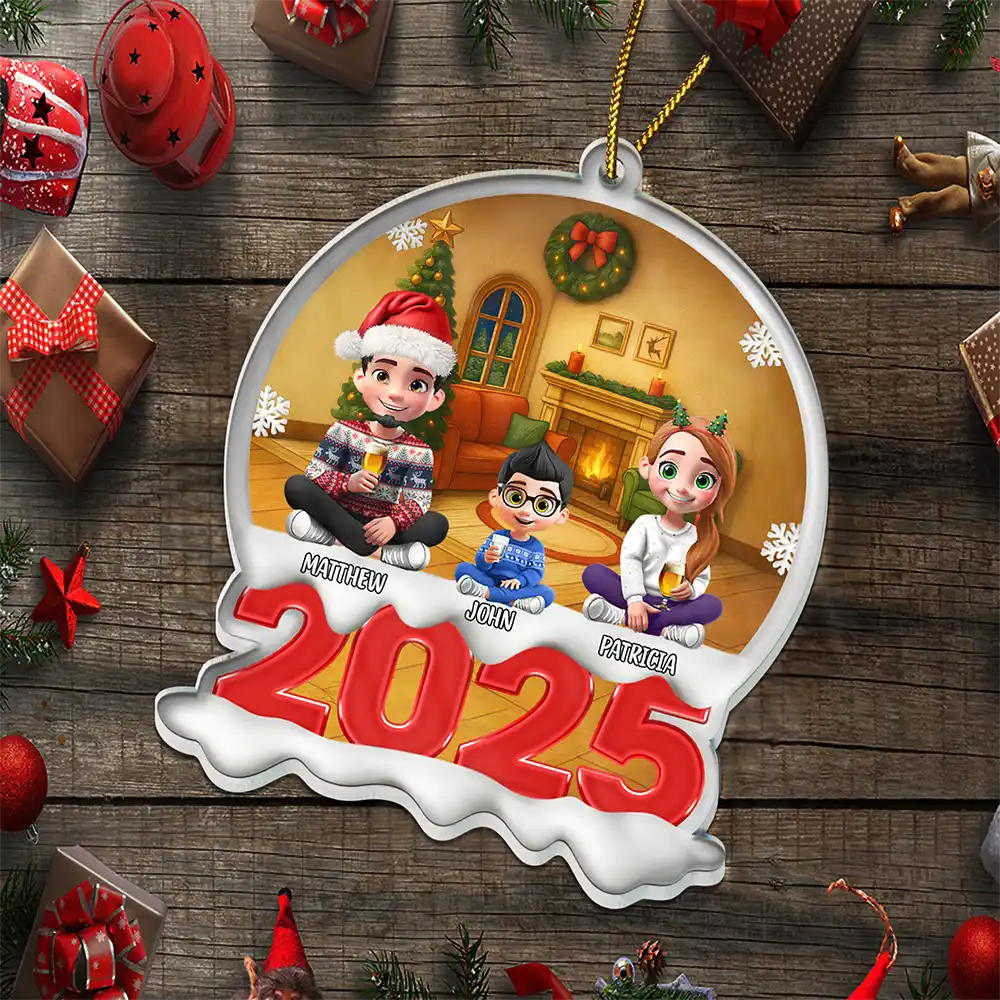 Happy, Family, Christmas - Red Year Family - Personalized Custom Shaped Acrylic Ornament