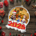 Happy, Family, Christmas - Red Year Family - Personalized Custom Shaped Acrylic Ornament