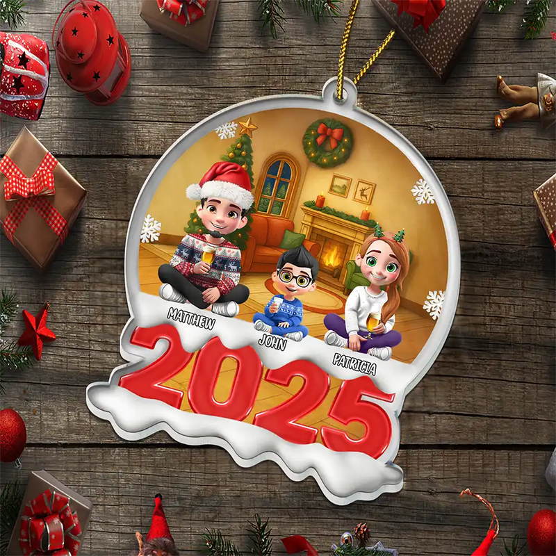 Happy, Family, Christmas - Red Year Family - Personalized Custom Shaped Acrylic Ornament