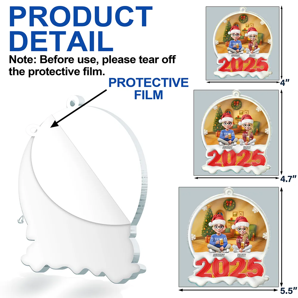 Happy, Family, Christmas - Red Year Family - Personalized Custom Shaped Acrylic Ornament