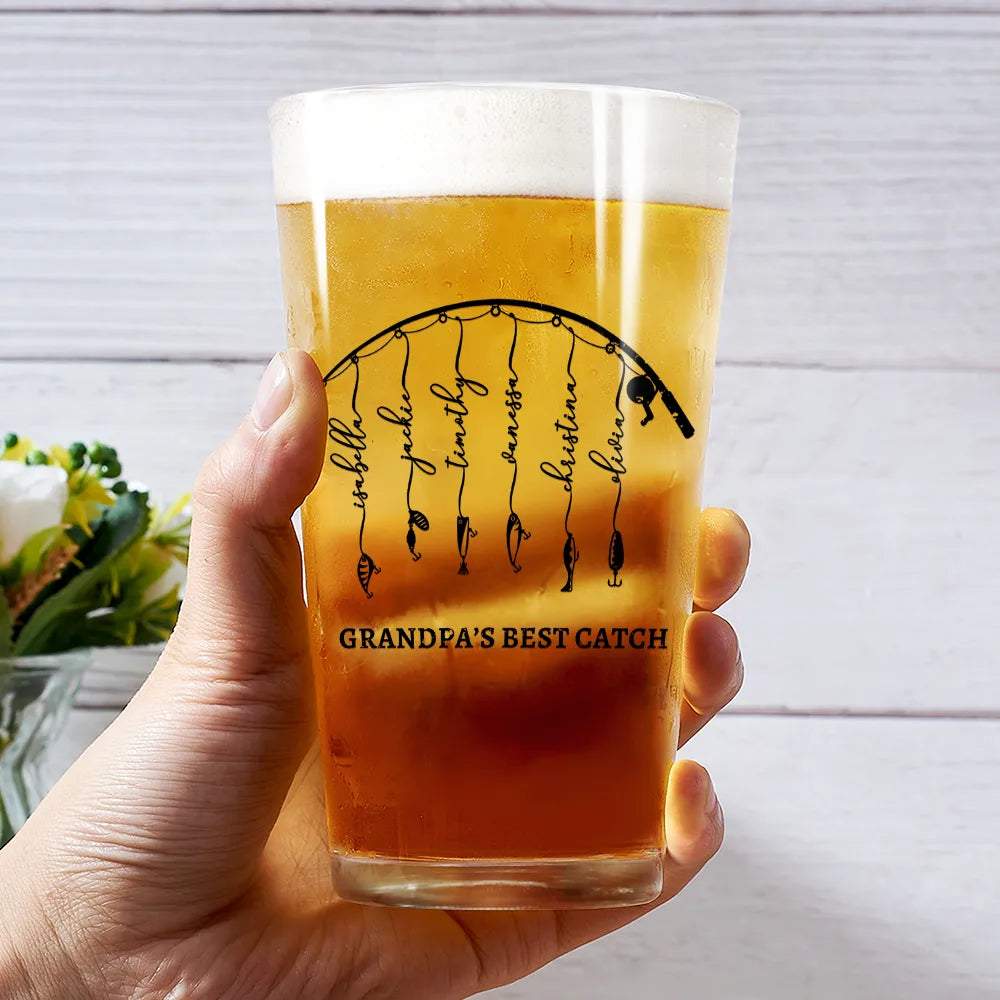 Gift For Father,Gift For Grandpa,Fishing,Non-Eng,Icon,Proud - Reel Cool Dad Grandpa - Personalized Beer Glass