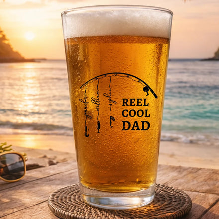 Reel Cool Dad Grandpa - Personalized Beer Glass