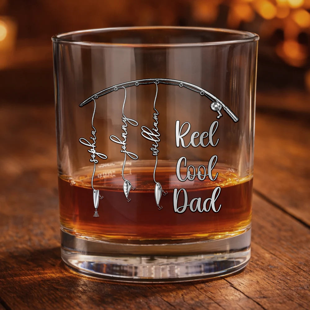Reel Cool Dad Grandpa - Personalized Whiskey Glass