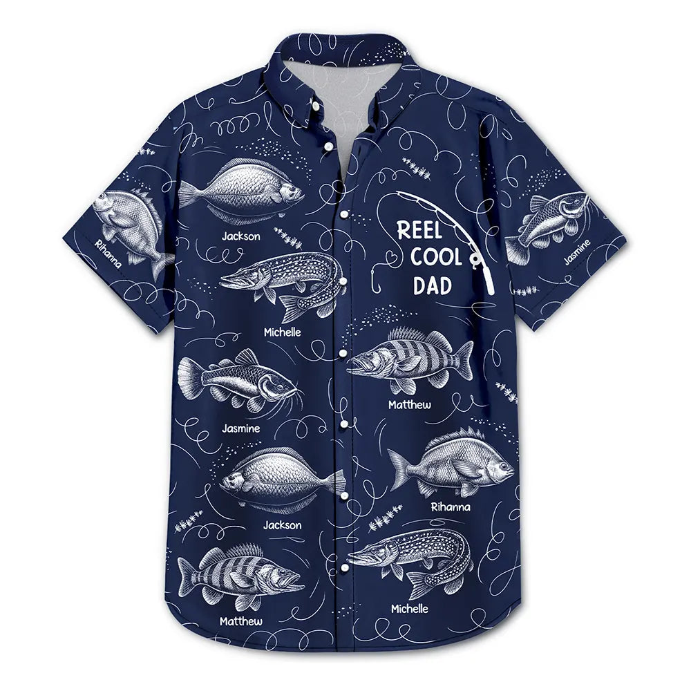 Gift For Father,Fishing,Proud,Icon - Reel Cool Grandpa Dad - Personalized Hawaiian Shirt