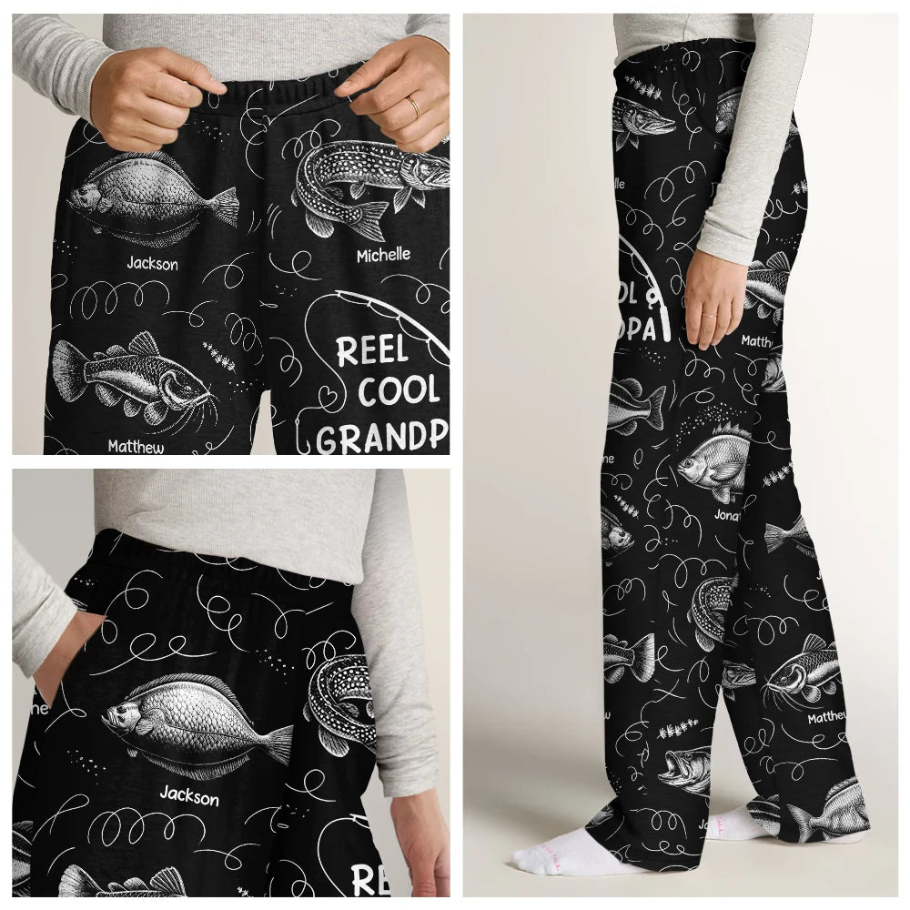 Gift For Father,Gift For Grandpa,Fishing,Non-Eng,Icon,Proud - Reel Cool Grandpa Dad - Personalized Sweatpants