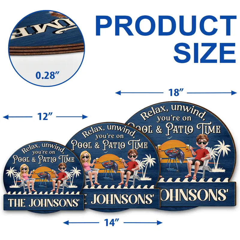 Gift For Couples,Gift For Husband,Gift For Wife,Gift For Boyfriend,Gift For Girlfriend,Patio,Poolside - Relax Unwind Patio Time 3D Couple - Personalized Custom Shaped Wood Sign