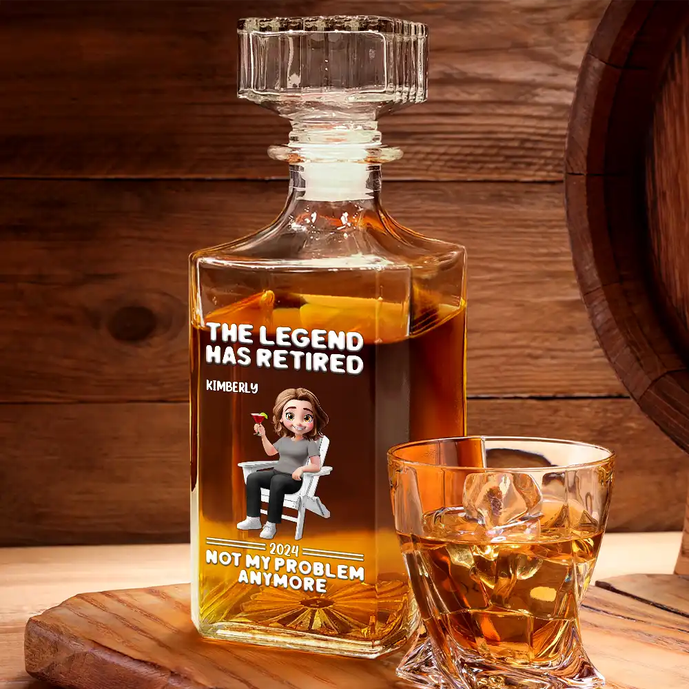 Retirement,Parents,Gift For Grandparents,Funny - Retired Not My Problem Anymore 3D Effect - Personalized Square Whiskey Bottle