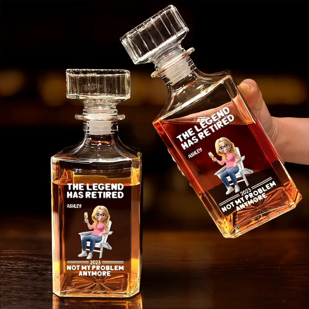 Retirement,Parents,Gift For Grandparents,Funny - Retired Not My Problem Anymore 3D Effect - Personalized Square Whiskey Bottle