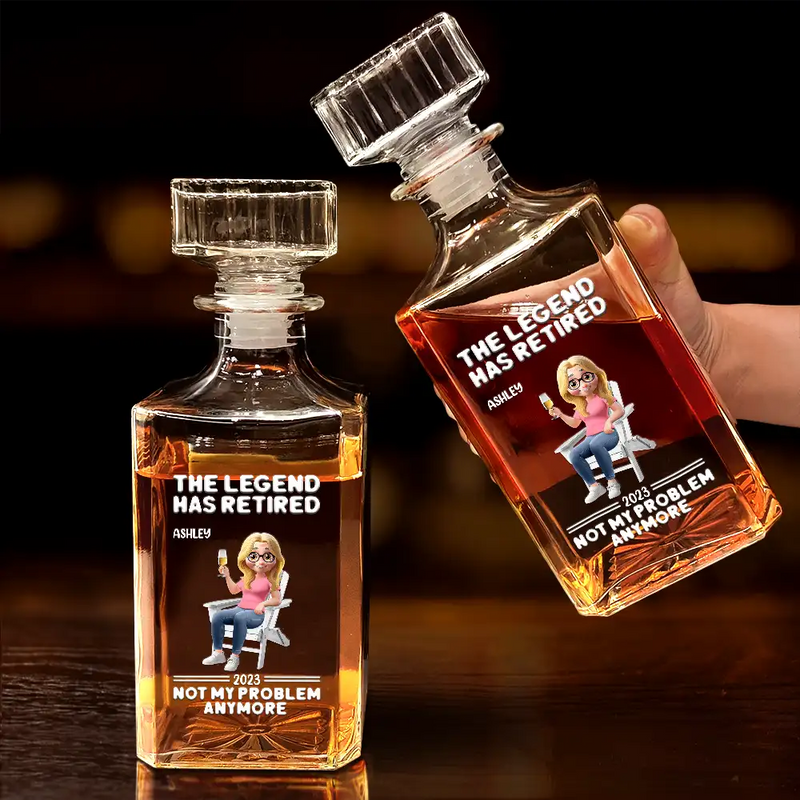Retirement,Parents,Gift For Grandparents,Funny - Retired Not My Problem Anymore 3D Effect - Personalized Square Whiskey Bottle