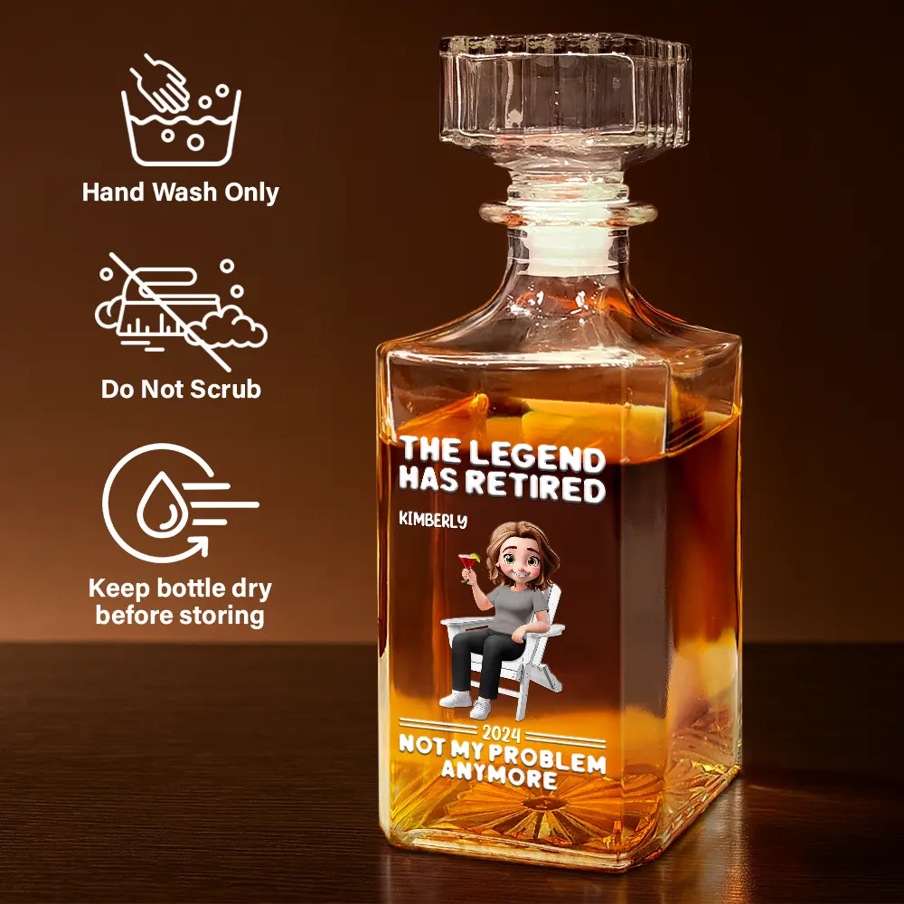 Retirement,Parents,Gift For Grandparents,Funny - Retired Not My Problem Anymore 3D Effect - Personalized Square Whiskey Bottle