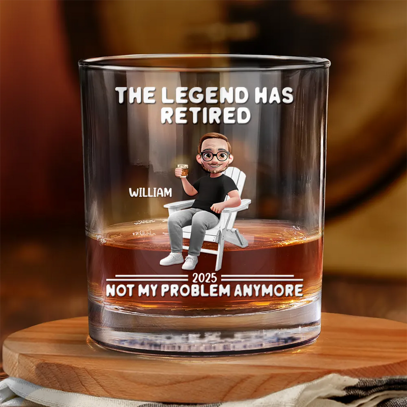 Retirement,Parents,Gift For Grandparents,Funny - Retired Not My Problem Anymore 3D Effect - Personalized Whiskey Glass