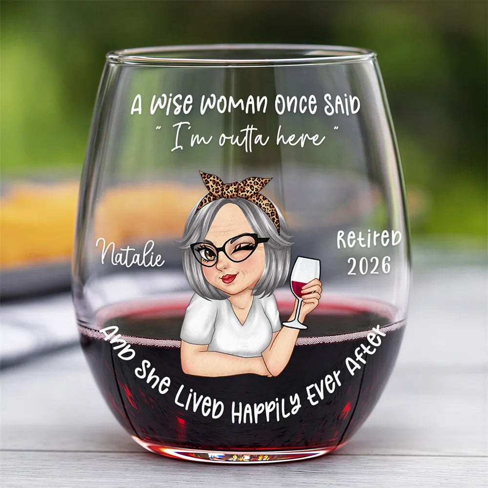 Retired Turban Woman And She Lived Happily Ever After - Personalized Stemless Wine Glass