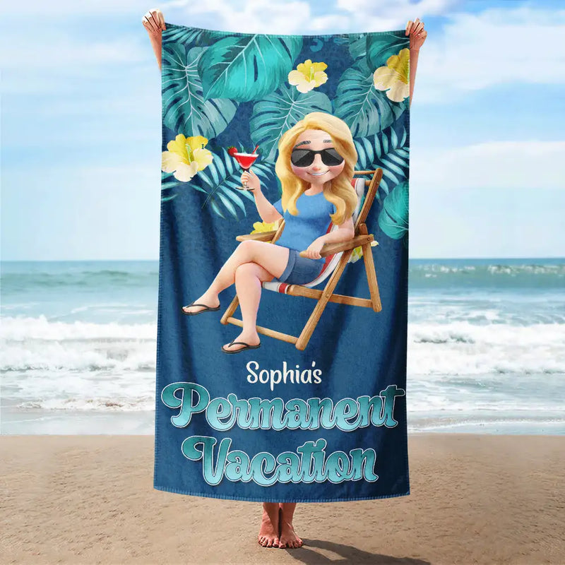 Retirement,Beach,Gift For Yourself,Happy - Retirement Plan Permanent Vacation - Personalized Beach Towel
