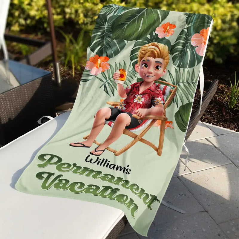 Retirement,Beach,Gift For Yourself,Happy - Retirement Plan Permanent Vacation - Personalized Beach Towel