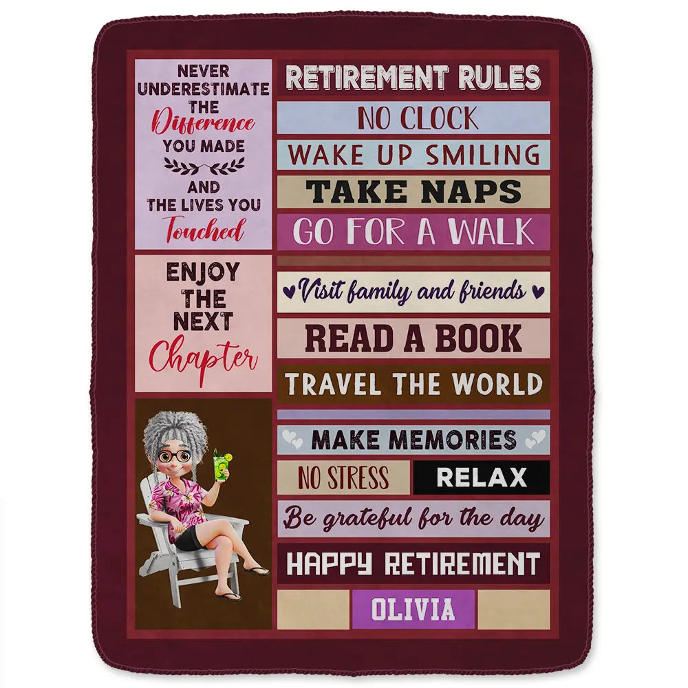 Retirement,Happy,Gift For Yourself,Parents,Gift For Grandparents,Gift For Women,Gift For Men - Retirement Rules Funny Farewell Gift - Personalized Fleece Blanket, Sherpa Blanket