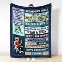 Retirement,Happy,Gift For Yourself,Parents,Gift For Grandparents,Gift For Women,Gift For Men - Retirement Rules Funny Farewell Gift - Personalized Fleece Blanket, Sherpa Blanket