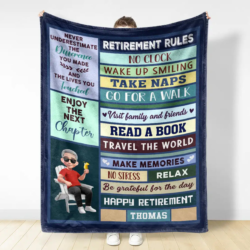 Retirement,Happy,Gift For Yourself,Parents,Gift For Grandparents,Gift For Women,Gift For Men - Retirement Rules Funny Farewell Gift - Personalized Fleece Blanket, Sherpa Blanket