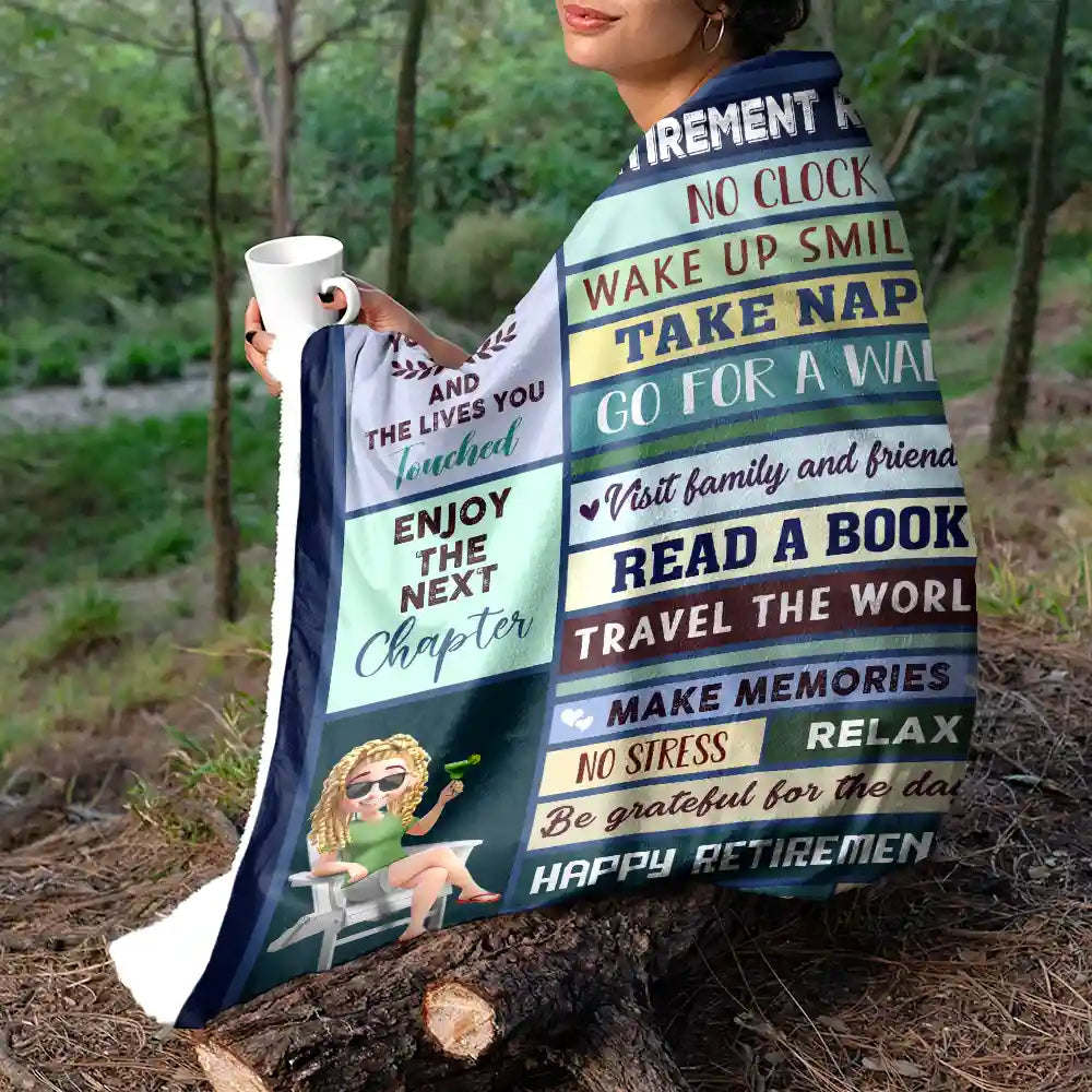 Retirement,Happy,Gift For Yourself,Parents,Gift For Grandparents,Gift For Women,Gift For Men - Retirement Rules Funny Farewell Gift - Personalized Fleece Blanket, Sherpa Blanket