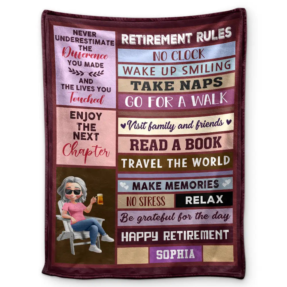 Retirement,Happy,Gift For Yourself,Parents,Gift For Grandparents,Gift For Women,Gift For Men - Retirement Rules Funny Farewell Gift - Personalized Fleece Blanket, Sherpa Blanket