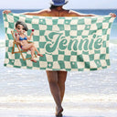 Beach,Summer,Gift For Yourself,Gift For Women,Gift For Bestie - Retro Checker Just A Girl Who Loves Beach - Personalized Beach Towel