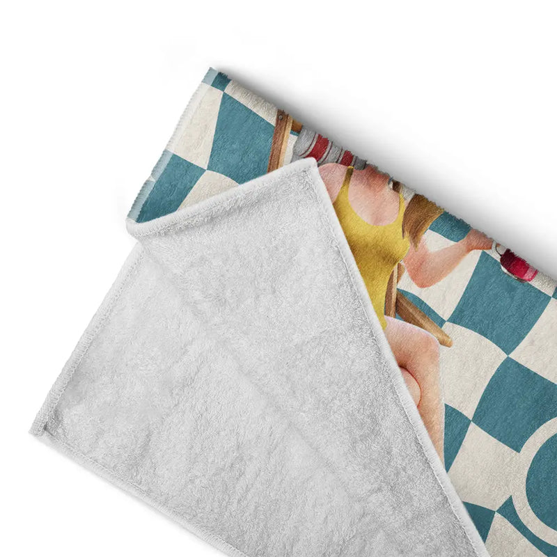 Beach,Summer,Gift For Yourself,Gift For Women,Gift For Bestie - Retro Checker Just A Girl Who Loves Beach - Personalized Beach Towel