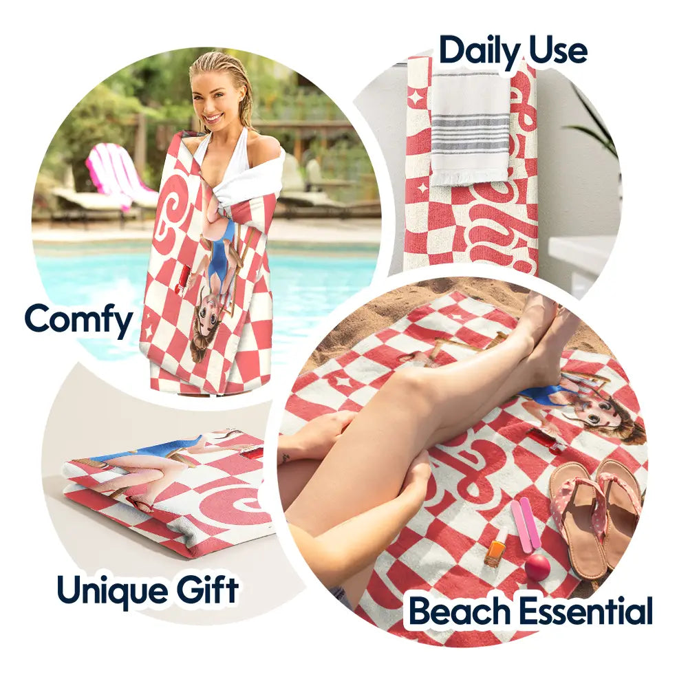 Beach,Summer,Gift For Yourself,Gift For Women,Gift For Bestie - Retro Checker Just A Girl Who Loves Beach - Personalized Beach Towel