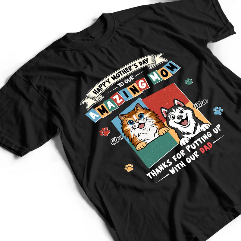 Pet Mom,Cat Mom,Dog Mom,Gift For Women,Top Market,Top Market,Vector - Retro Dog Cat To My Amazing Mom - Personalized T Shirt